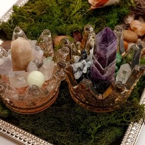 Royals Collection Crown Crystal Terrariums - moonstone, amethyst Miniatures